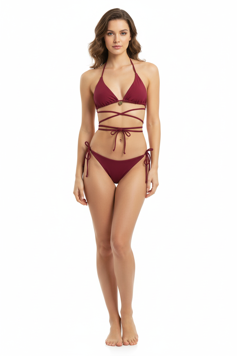 Bikini Bordeaux su modella