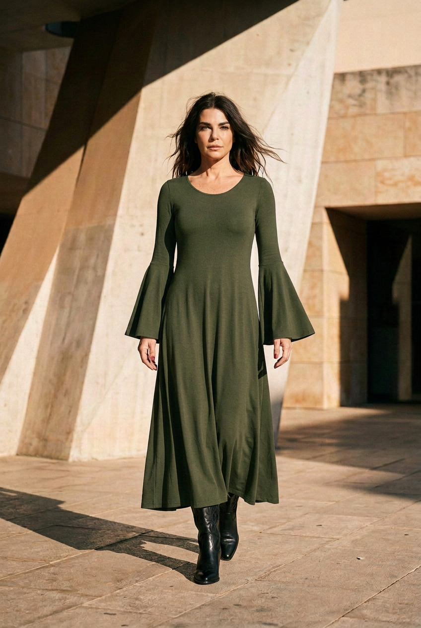 Abito Kristalia verde militare con modella