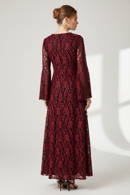 Abito pizzo rose rosse - retro chiuso
