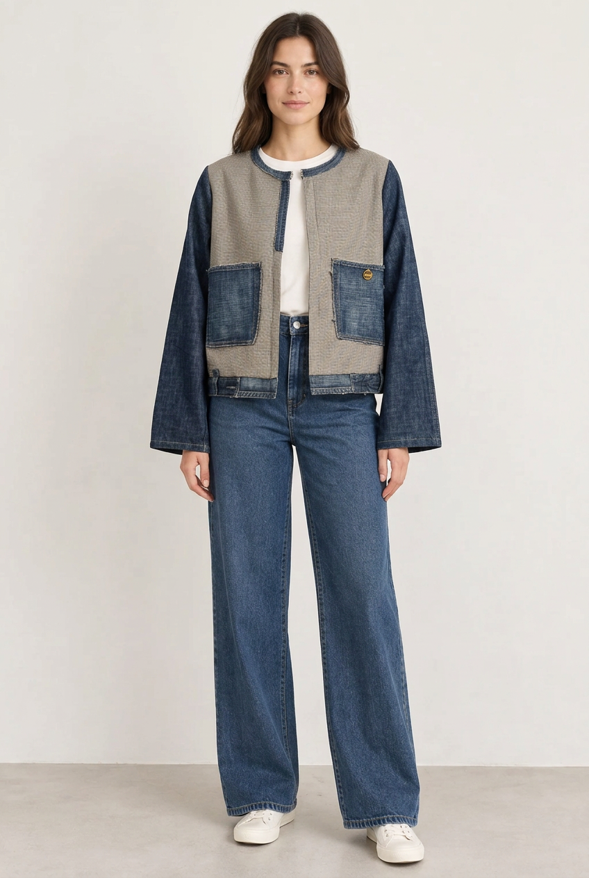 Bolero Moon River su modella con Jeans Frida