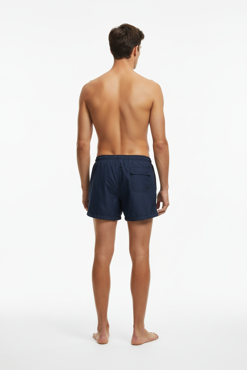 Costume Zannone blu navy retro su modello a piedi nudi