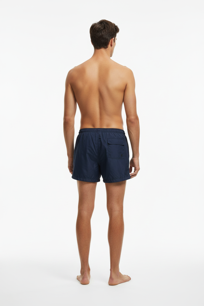 Costume Zannone blu navy retro su modello a piedi nudi