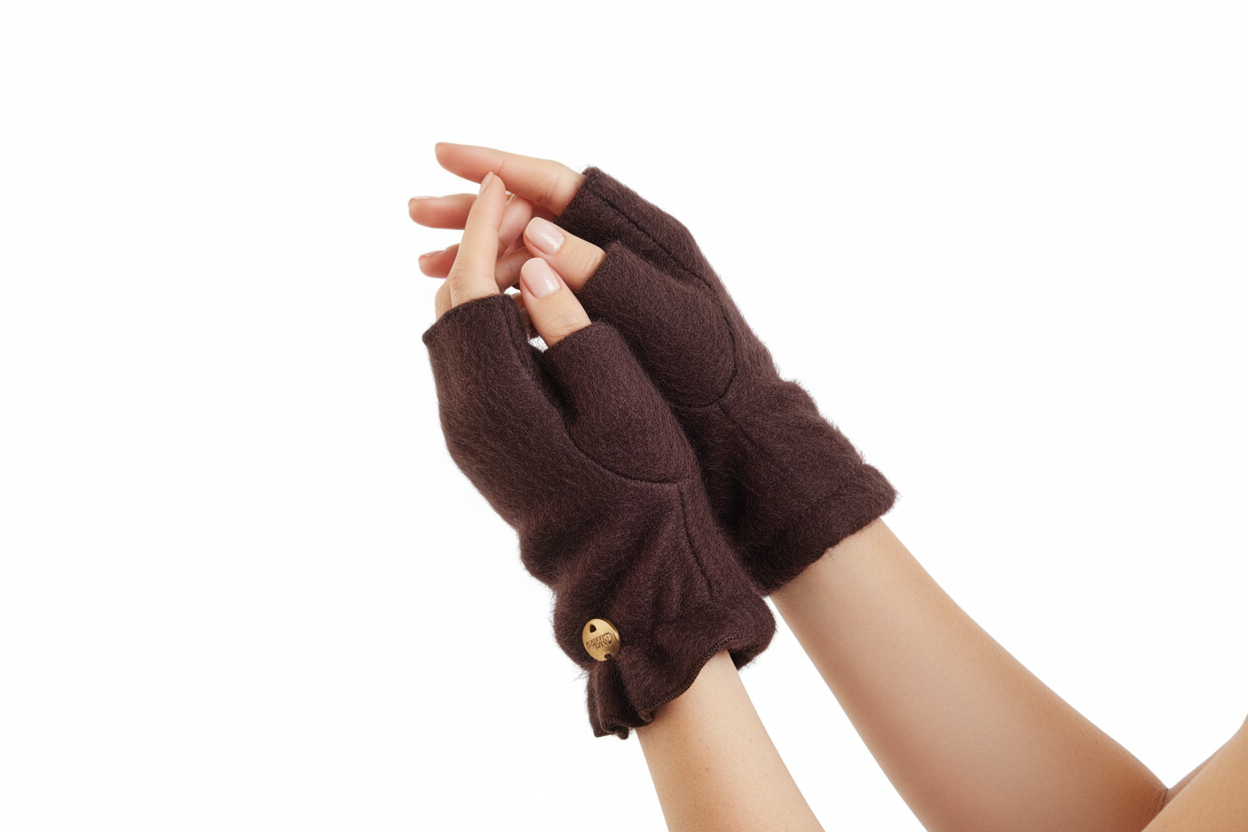 Guanti senza dita indossati da modella