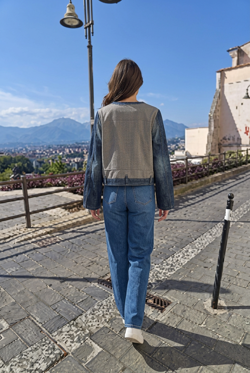 Modella di spalle con Bolero Moon River mentre scende nella tua ambientazione