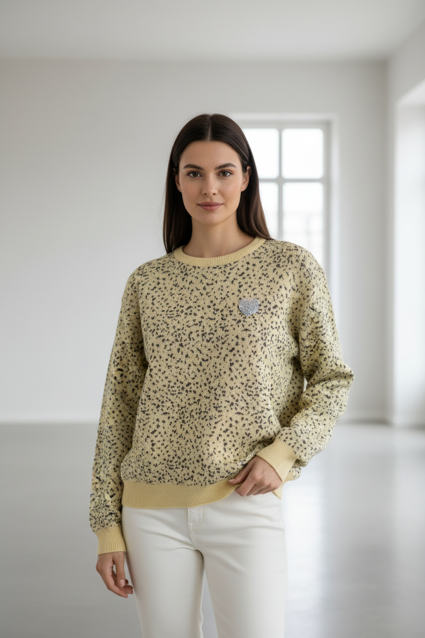 Pullover leopardato variante gialla con cuore